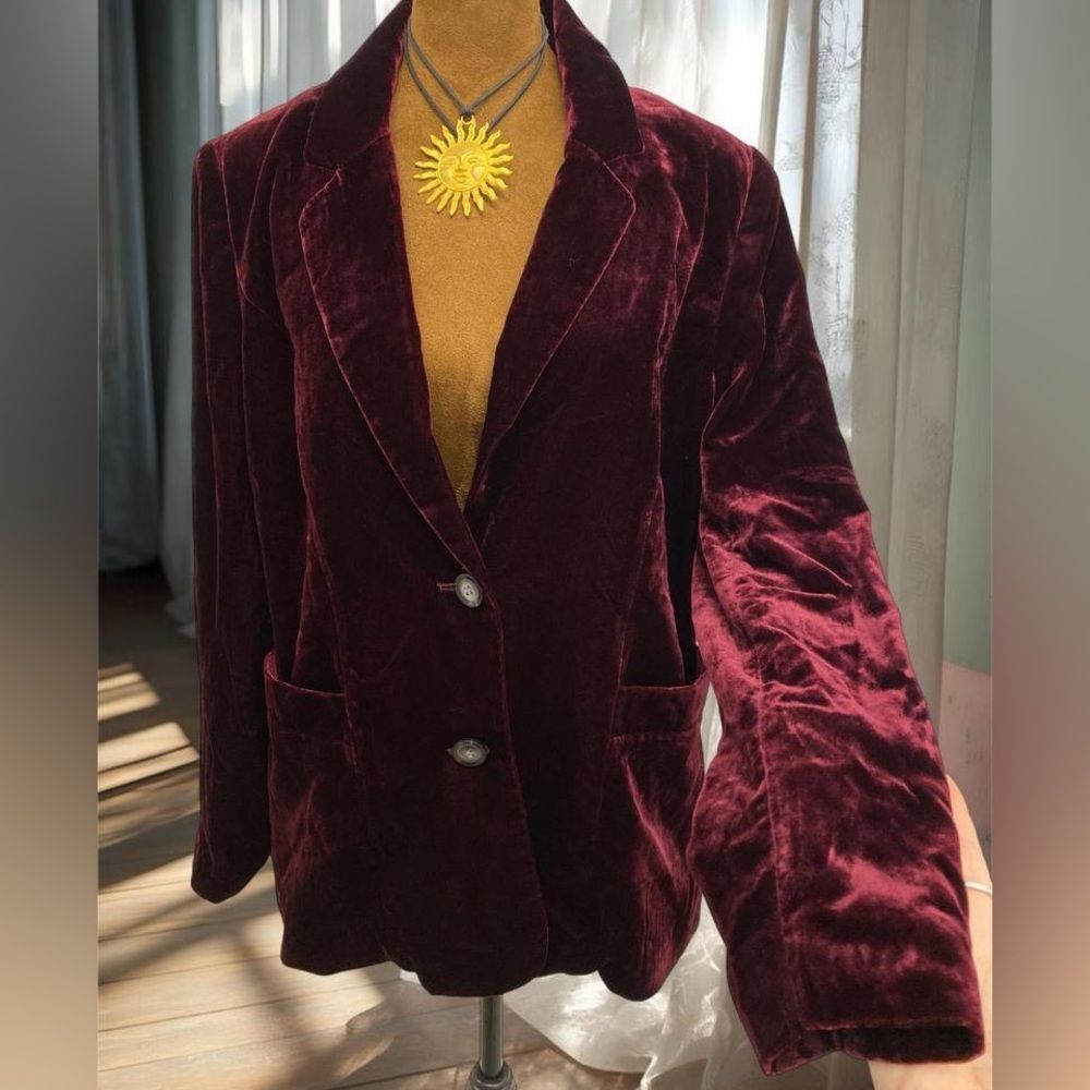 Whimsigoth Fairy Velvet Bohemian Feminine Dark Maroon Blazer Jacket Office Work